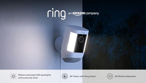 Ring Spotlight Cam Pro Wired | Outdoor Security Camera 2K Video with Ring Vision, 3D Motion Detection, Bird's-Eye View, LED Spotlights, alternative to CCTV | 30-day free trial of Ring Home