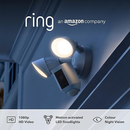 Ring Floodlight Cam Wired Plus | Outdoor Security Camera 1080p HD Video, LED Floodlights, Siren, Wifi, Hardwired | alternative to CCTV system | 30-day free trial of Ring Home | White