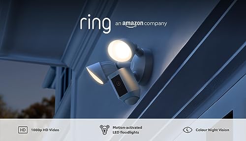 Ring Floodlight Cam Wired Plus | Outdoor Security Camera 1080p HD Video, LED Floodlights, Siren, Wifi, Hardwired | alternative to CCTV system | 30-day free trial of Ring Home | White