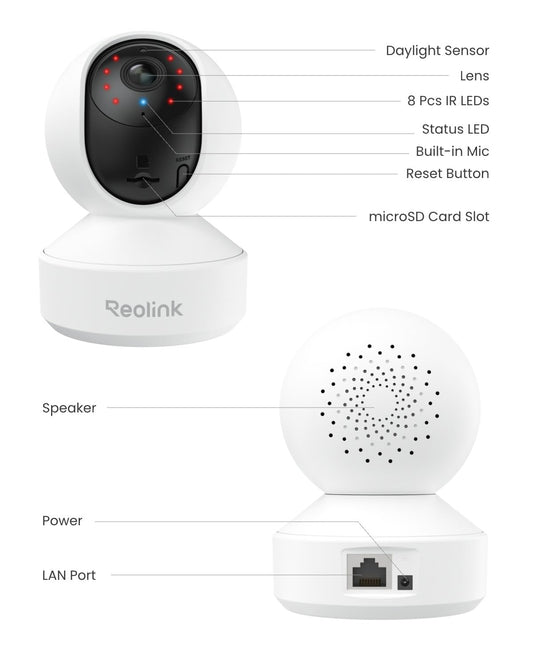 Reolink Indoor Camera 5MP, Baby Monitor, Pan Tilt Pet Camera, Person/Pet Tracking, Baby Crying Detection, 2.4/5GHz WiFi Home Security Camera with APP, 2-Way Audio, E1 Pro (Pack of 2)