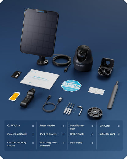 Reolink 4K/8MP 4G Camera, Solar-powered Security Camera Outdoor with Colour Night Vision, No WiFi Security Camera, Pet/Person/Vehicle Detection, Outdoor Camera Wireless, Go PT Ultra-G + Solar Panel