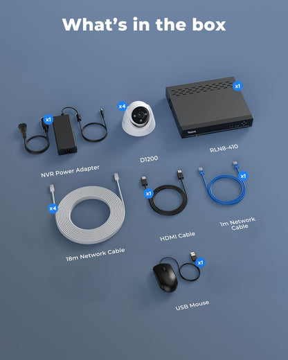 Reolink 4K+ PoE CCTV Security Camera System with Spotlights, 4X 12MP IP Cameras with Person/Vehicle Detection, 8CH NVR with 2TB HDD for 24/7 Continuous Recording, 2-Way Audio, RLK8-1200D4-A