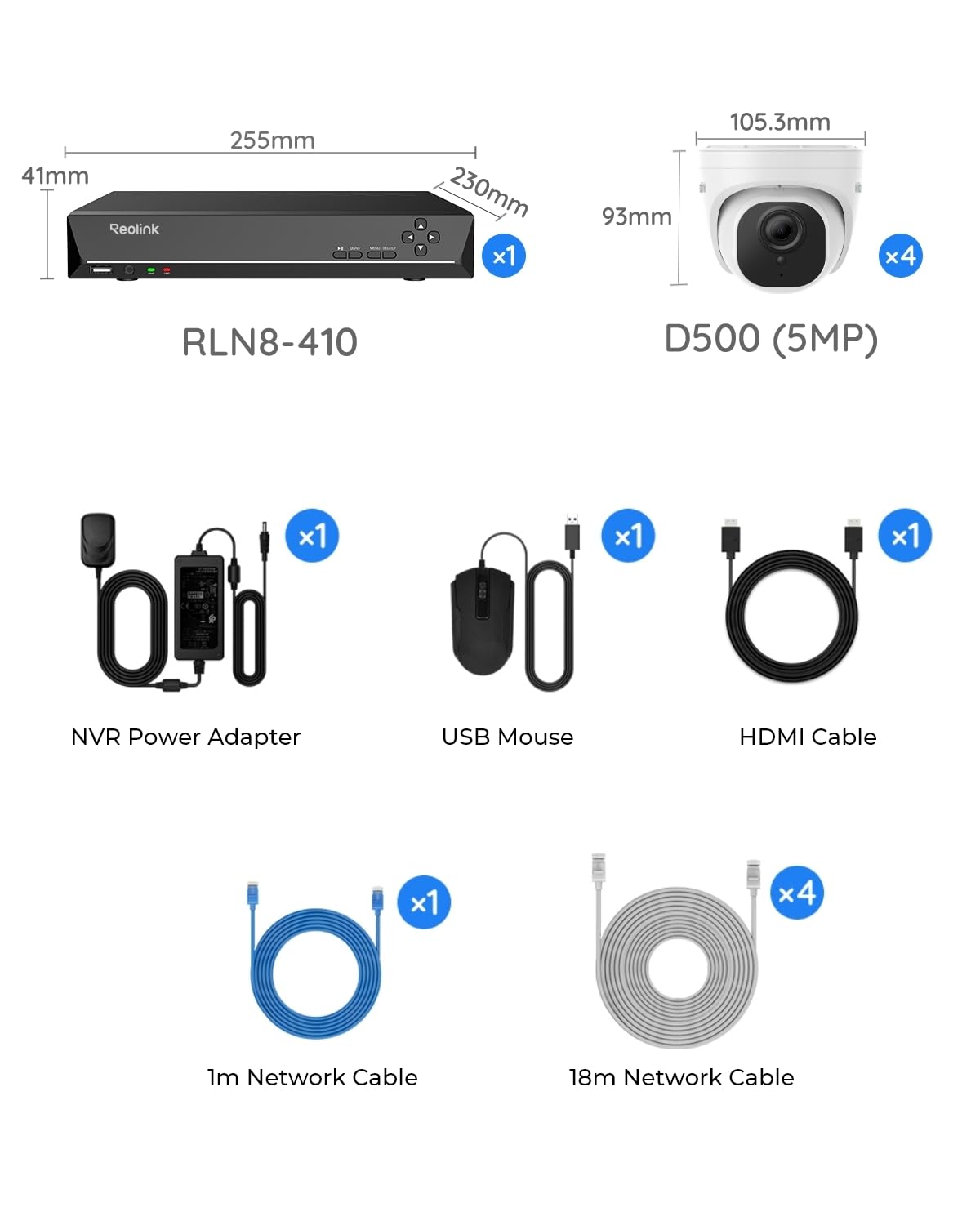Reolink 4K NVR 8CH PoE CCTV Security Camera System, with 2TB HDD and 4X 5MP Motion Detection Outdoor PoE IP Cameras, 100ft Night Vision Remote Access, RLK8-520D4-5MP