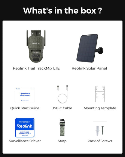 Reolink 4K 4G LTE Cellular Security Camera Outdoor Wireless with SIM Card, Battery Powered, No WiFi Camera, 6X Zoom, Auto Tracking, No-Glow IR, IP65 for Wildlife, TrackMix LTE-C+ Solar Panel