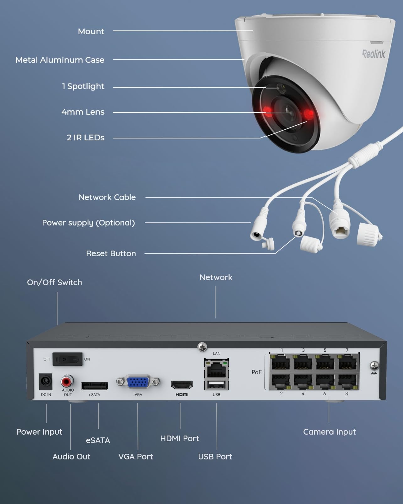 Reolink 4K+ PoE CCTV Security Camera System with Spotlights, 4X 12MP IP Cameras with Person/Vehicle Detection, 8CH NVR with 2TB HDD for 24/7 Continuous Recording, 2-Way Audio, RLK8-1200D4-A