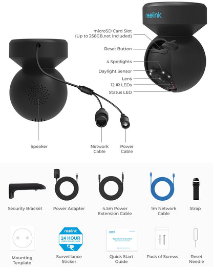 Reolink 5MP PTZ Camera E1 Outdoor, 2.4/5GHz WiFi CCTV Security Camera with 3X Optical Zoom, Human/Vehicle Tracking, Color Night Vision, 2-Way Audio, Support 512GB SD Card for 24/7 Protection, Black