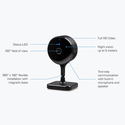 Eve Cam (Apple Home) - Smart Indoor Camera, 1080p resolution, Wi-Fi, 100 Percent privacy, HomeKit Secure Video, iPhone notifications, microphone and speaker, night vision, flexible installation