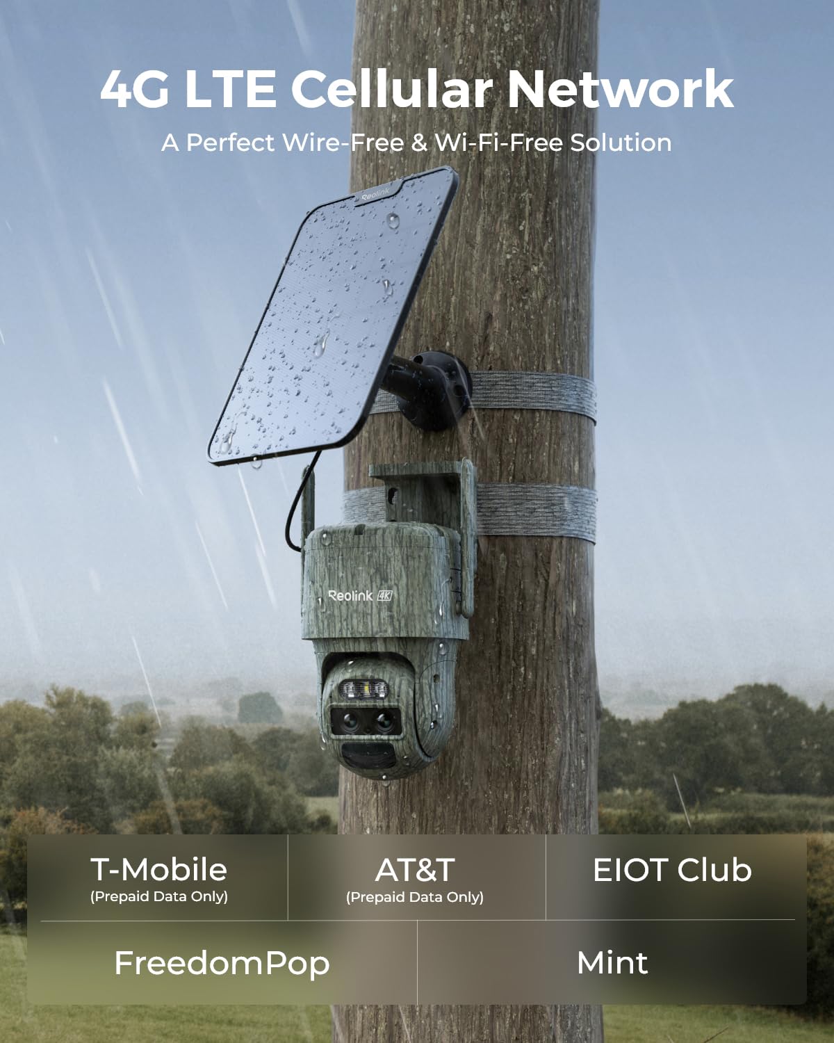 Reolink 4K 4G LTE Cellular Security Camera Outdoor Wireless with SIM Card, Battery Powered, No WiFi Camera, 6X Zoom, Auto Tracking, No-Glow IR, IP65 for Wildlife, TrackMix LTE-C+ Solar Panel