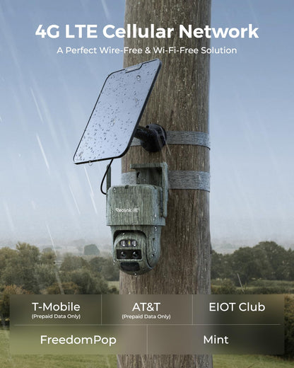 Reolink 4K 4G LTE Cellular Security Camera Outdoor Wireless with SIM Card, Battery Powered, No WiFi Camera, 6X Zoom, Auto Tracking, No-Glow IR, IP65 for Wildlife, TrackMix LTE-C+ Solar Panel