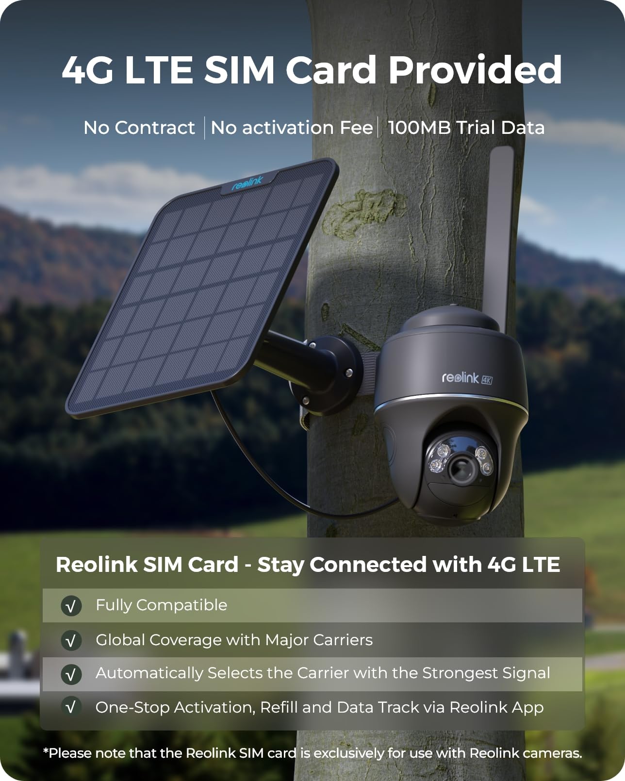 Reolink 4K/8MP 4G Camera, Solar-powered Security Camera Outdoor with Colour Night Vision, No WiFi Security Camera, Pet/Person/Vehicle Detection, Outdoor Camera Wireless, Go PT Ultra-G + Solar Panel