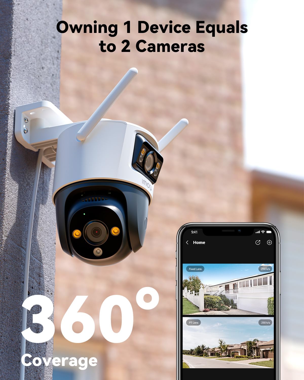 Imou 2-in-1 4K Outdoor Security Camera Dual-Lens, CCTV Camera Wireless Wi-Fi Outdoor with 30M Night Vision, Home Security Camera 360°Full Coverage, Human/Auto/Motion Detection, Siren Spotlight, IP66
