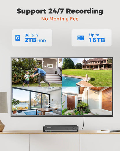 Reolink 4K NVR 8CH PoE CCTV Security Camera System, with 2TB HDD and 4X 5MP Motion Detection Outdoor PoE IP Cameras, 100ft Night Vision Remote Access, RLK8-520D4-5MP