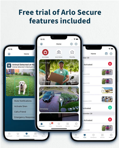 Arlo Essential 2 HD Video Security Camera Outdoor Wireless & 2 Solar Panels, Battery Operated, Colour Night Vision, Light, Siren, 2 Way Audio & WiFi, Arlo Secure Free Trial, 2 Cameras, White